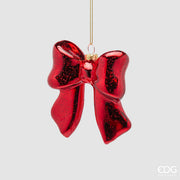 Addobbo Fiocco Natalizio in Vetro Glitter Rosso EDG