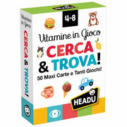 Gioco di Carte Cerca e Trova Vitamine in Gioco 50 Maxi Carte 4-8 Anni Headu