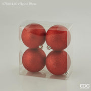4 PALLINE POLY 10CM GLITT ROSSO