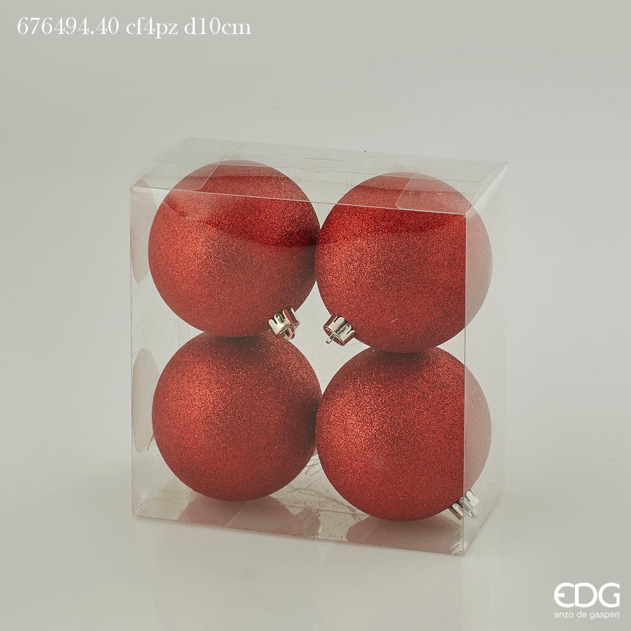 4 PALLINE POLY 10CM GLITT ROSSO