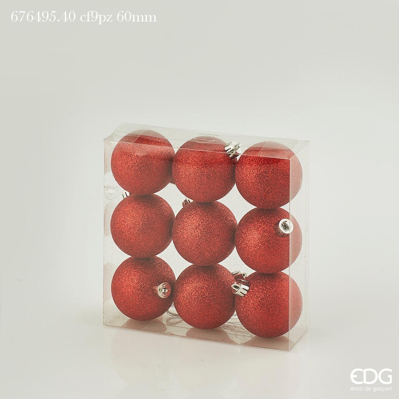 9 PALLINE POLY 6CM GLITT ROSSO
