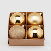 SET 4PZ PALLINE DI NATALE ORO 10CM OPACO/LUCIDO/GLITTER