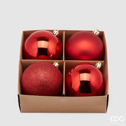 SET 4PZ PALLINE DI NATALE 10CM ROSSO OPACO/LUCIDO/GLITTER