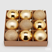 SET 9PZ PALLINE DI NATALE 8CM ORO OPACO/LUCIDO/GLITTER