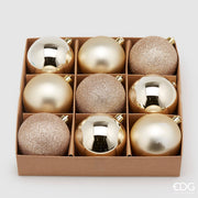 SET 9PZ PALLINE DI NATALE 8CM ORO CHIARO OPACO/LUCIDO/GLITTER