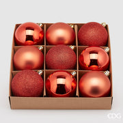 SET 9PZ PALLINE DI NATALE 8CM RUGGINE OPACO/LUCIDO/GLITTER