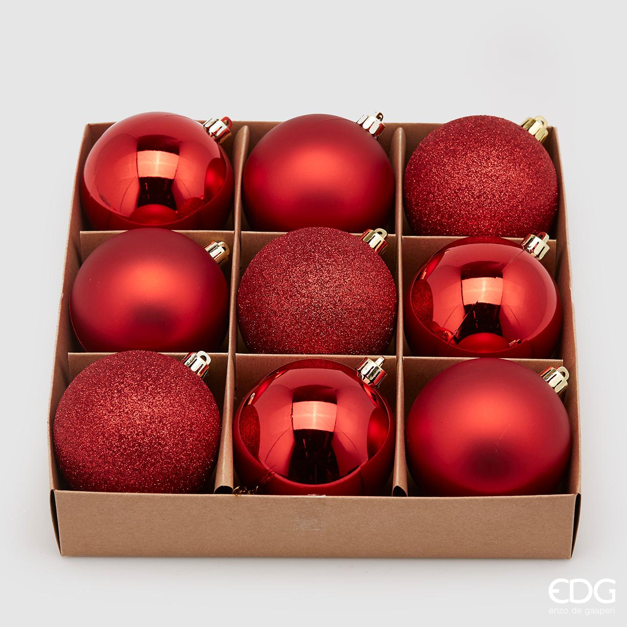 SET 9PZ PALLINE DI NATALE 8CM ROSSO OPACO/LUCIDO/GLITTER