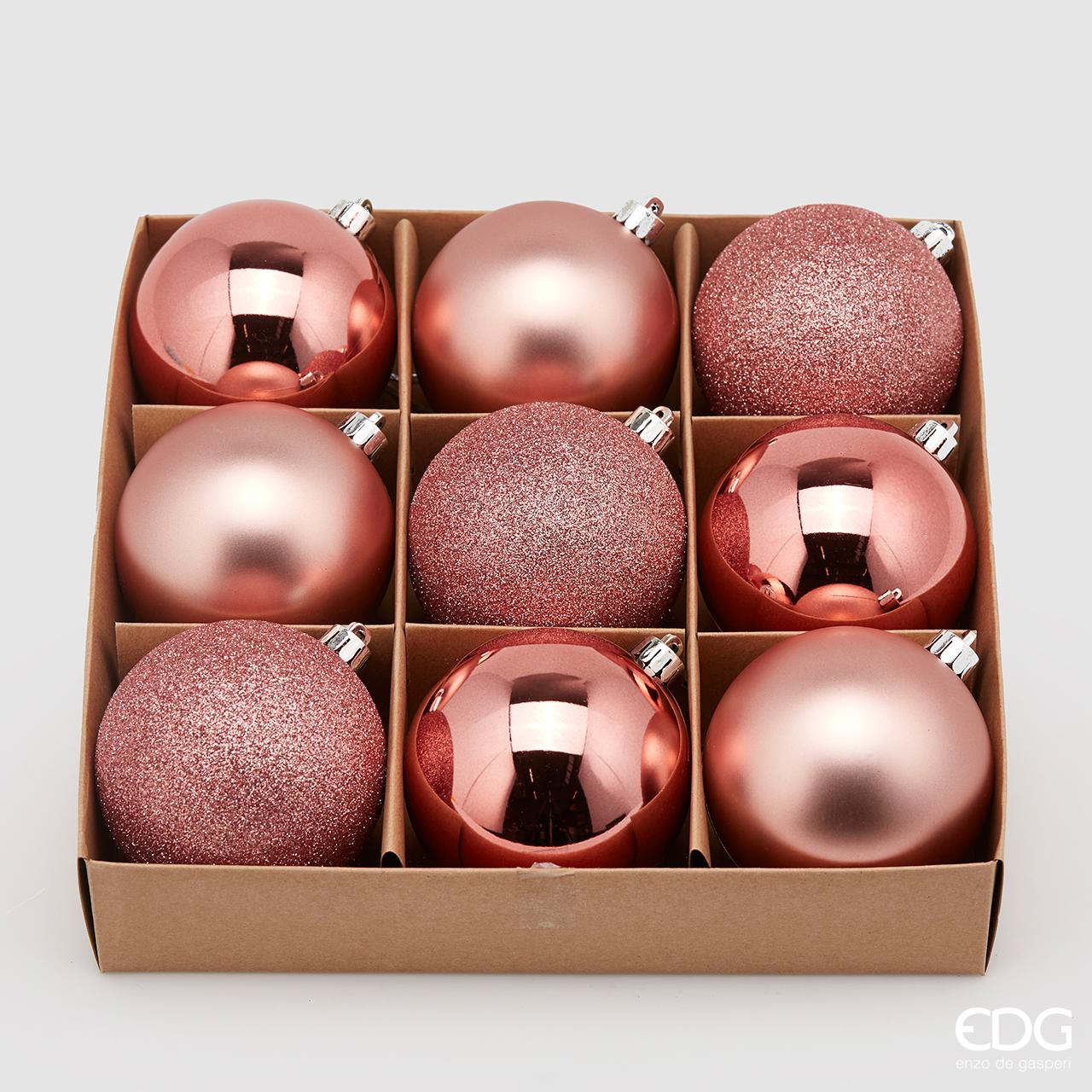 SET 9PZ PALLINE DI NATALE 8CM ROSA OPACO/LUCIDO/GLITTER