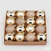 SET 16PZ PALLINE DI NATALE 6CM ORO CHIARO OPACO/LUCIDO/GLITTER