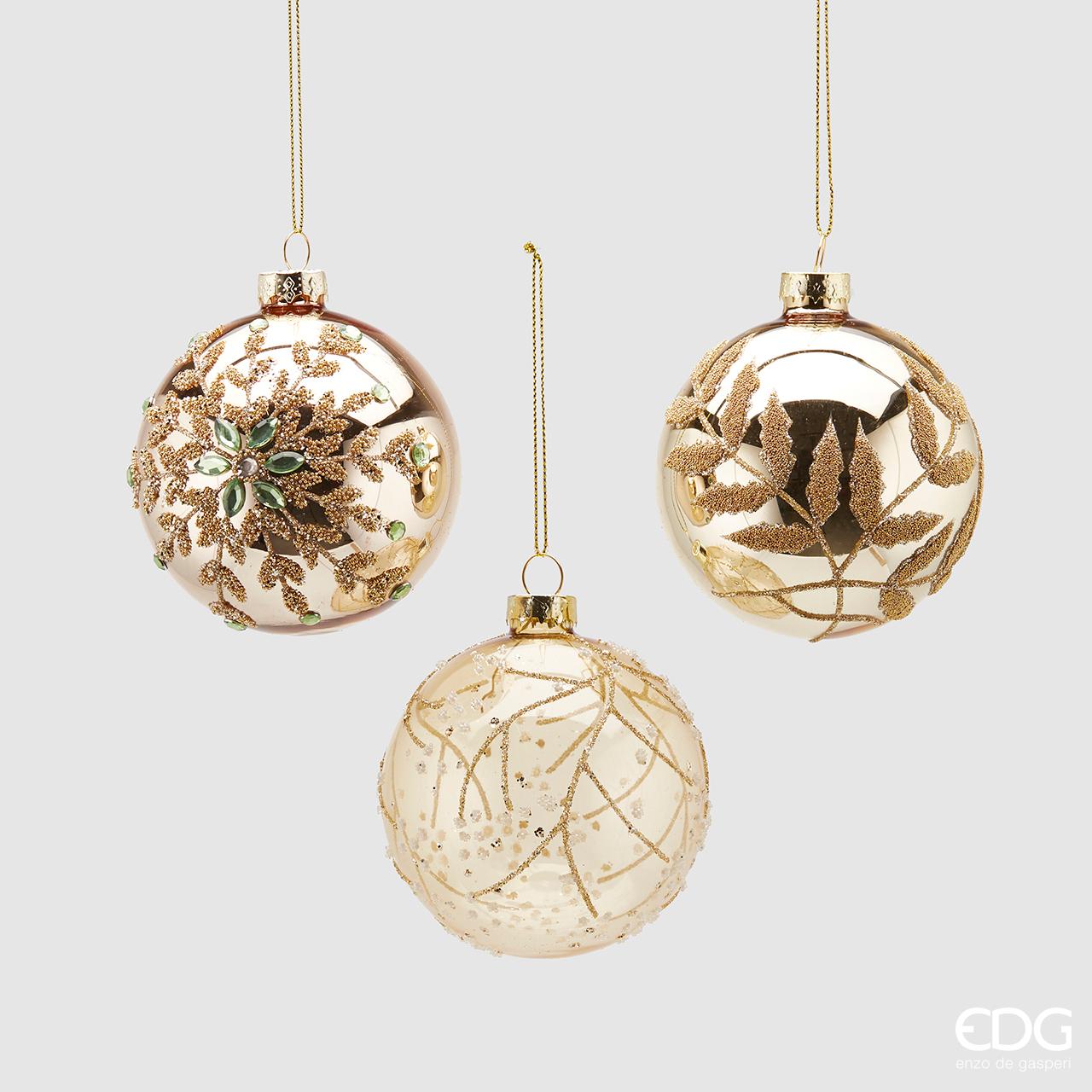 PALLINA DI VETRO CON DECORAZIONI ORO 8CM MODELLO ASSORTITO