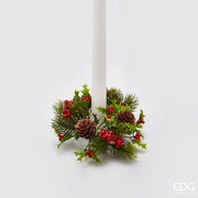 CORONA DI AGRIFOGLIO CON BACCHE E PIGNE 14CM