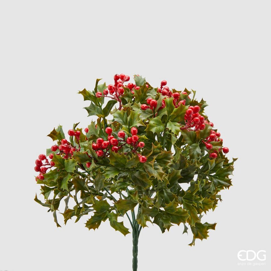 RAMO ARTIFICIALE AGRIFOGLIO CON BACCHE ROSSE H33CM