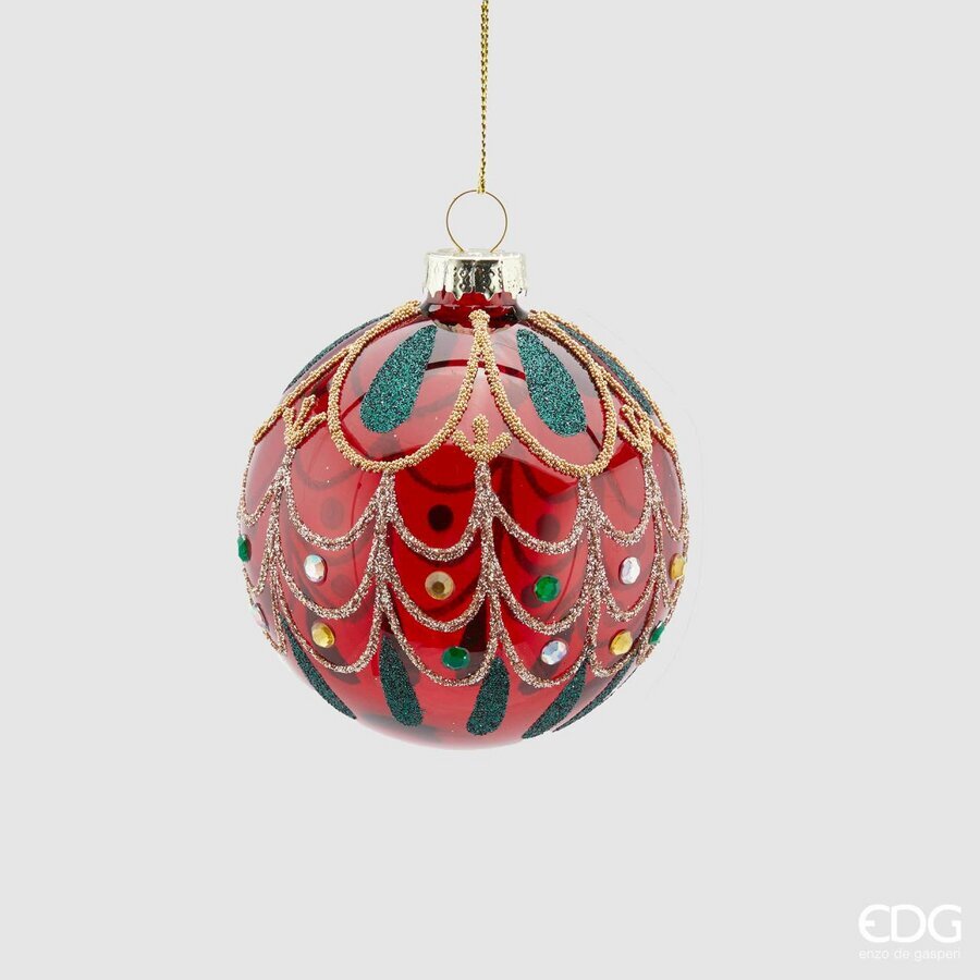 PALLINA IN VETRO ROSSA EFFETTO FESTONE 8CM