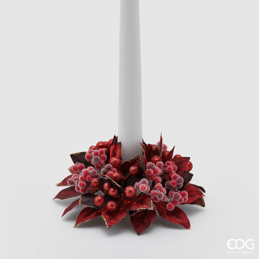 CORONA CON BACCHE ROSSE SOTTOCANDELA D.13CM
