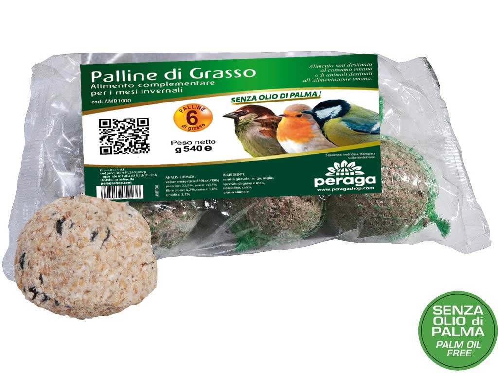 PALLE DI GRASSO MANGIME 6X90GR PER UCCELLI SELVATICI ALTA QUALITA'