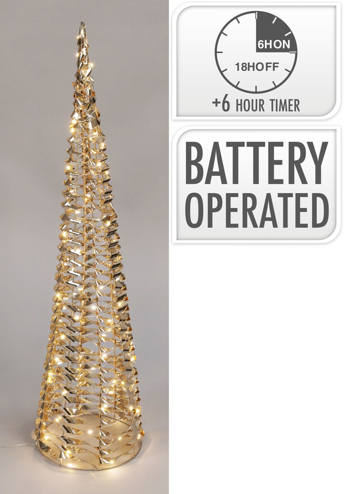 Albero decorativo a LED, 60 LED, 60 cm, colore oro, luce bianco caldo