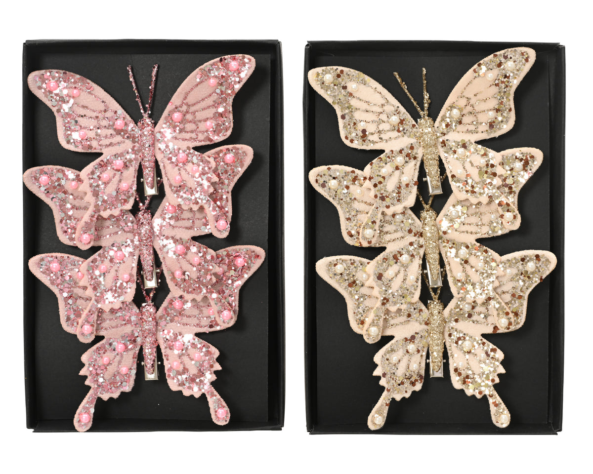 Set 3 farfalle in velluto con clip 11,5 x 8,5 cm colori modello assortito Peraga Christmas