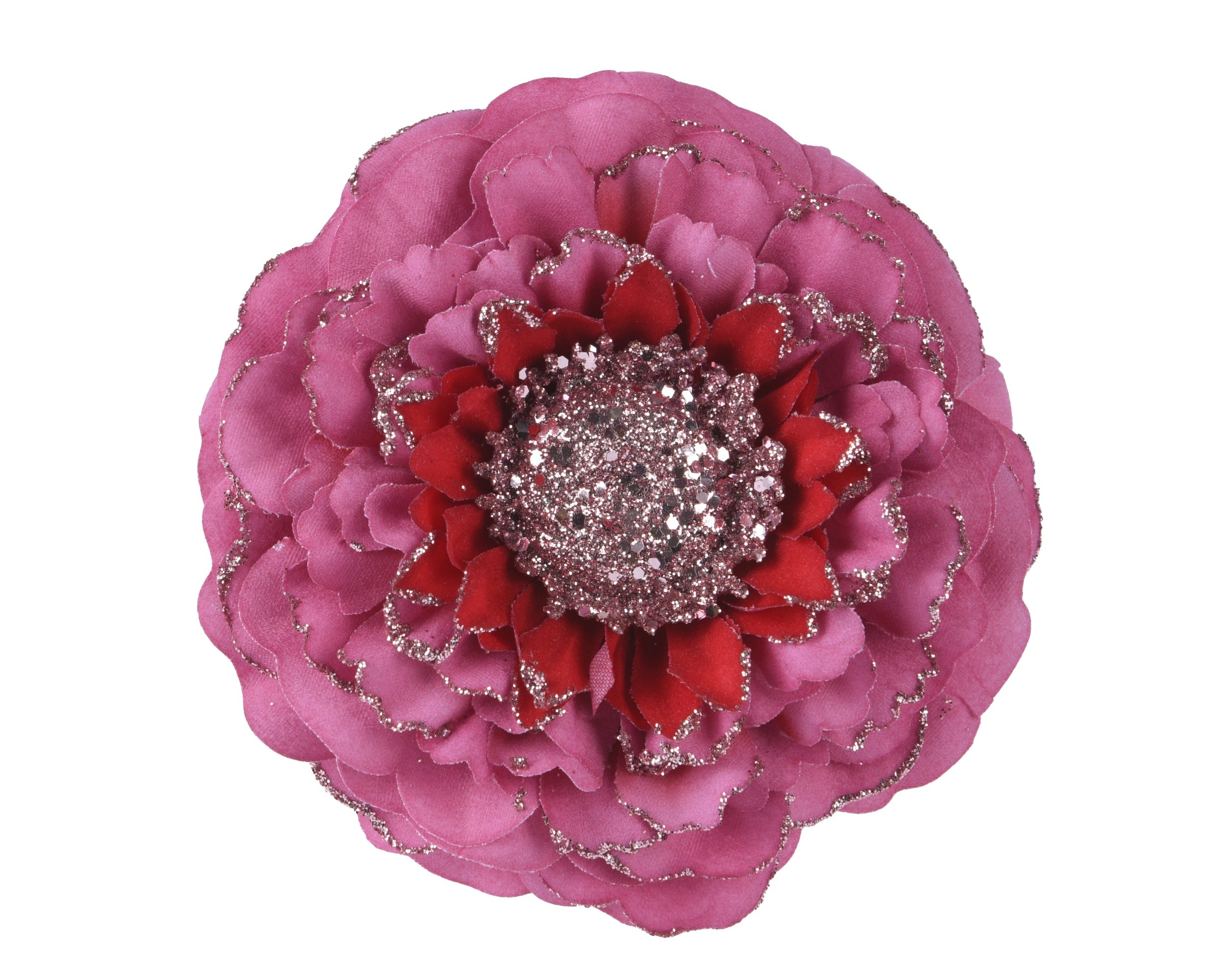 Zinnia con clip glitter D 10 cm rosa Peraga Christmas