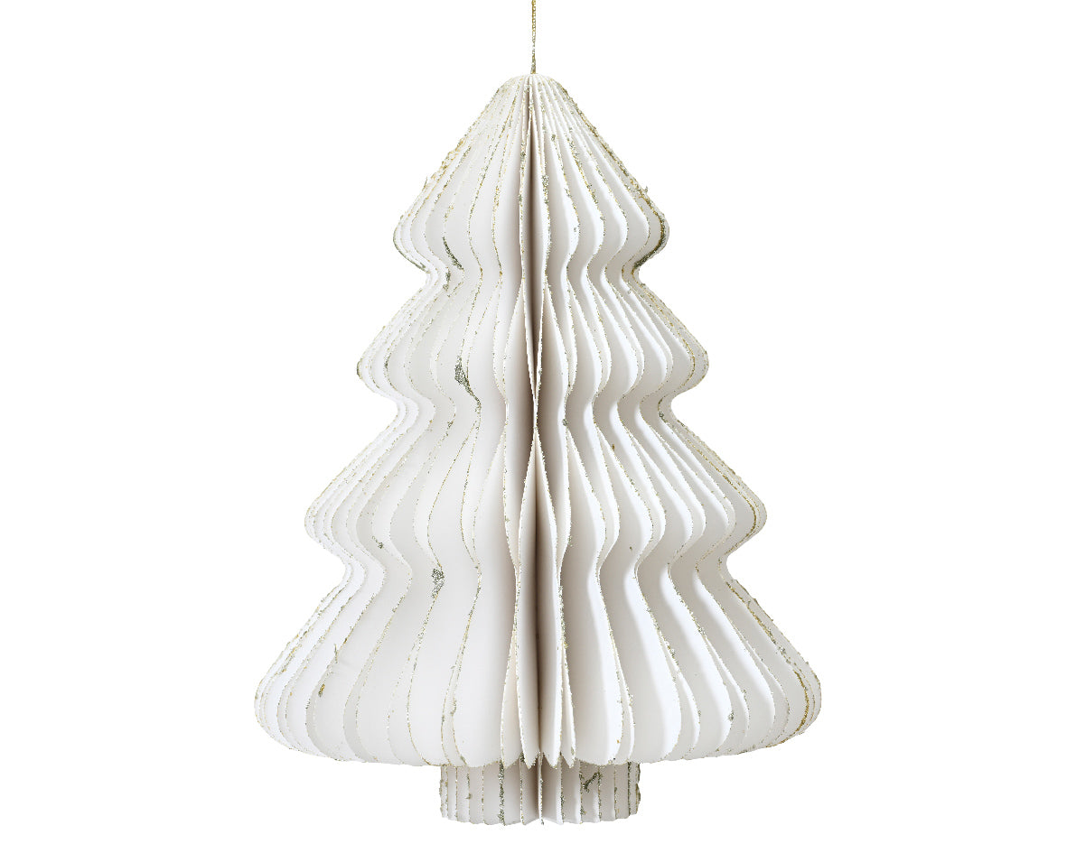 DECORAZIONE ALBERO DI NATALE DI CARTA, Ø48 H40 Cm, BIANCO CON GLITTER