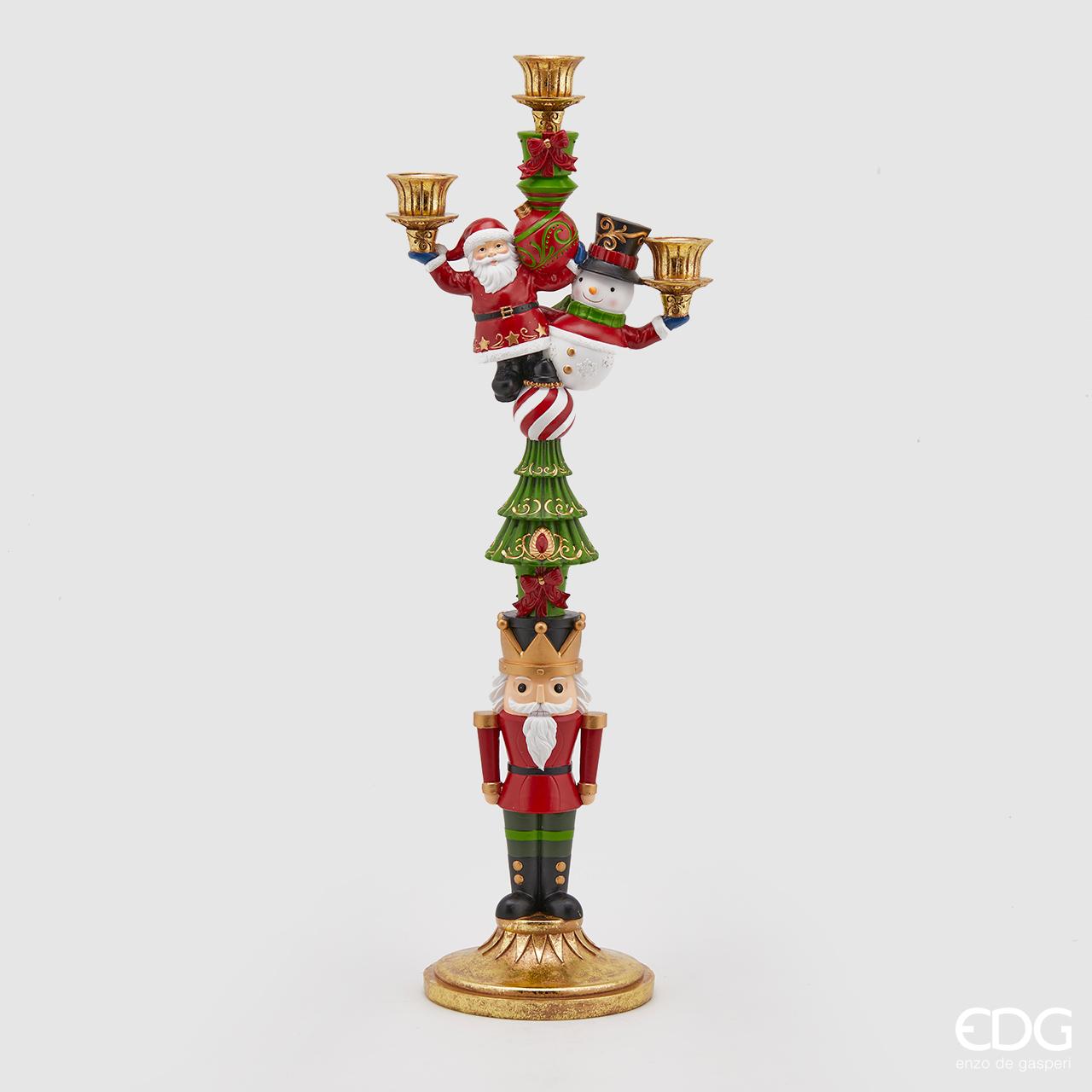 PORTACANDELE TRIPLO CON BABBO NATALE/SCHIACCIANOCI/ PUPAZZO DI NEVE 67CM