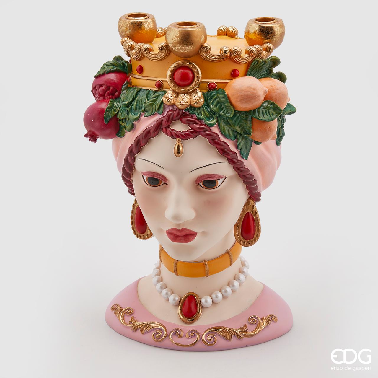 PORTACANDELE TRIPLO SICILY 38X20CM ROSA