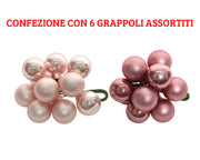 6 GRAPPOLI DI PALLINE 10 PZ DA 2CM ROSA ASSORTITI