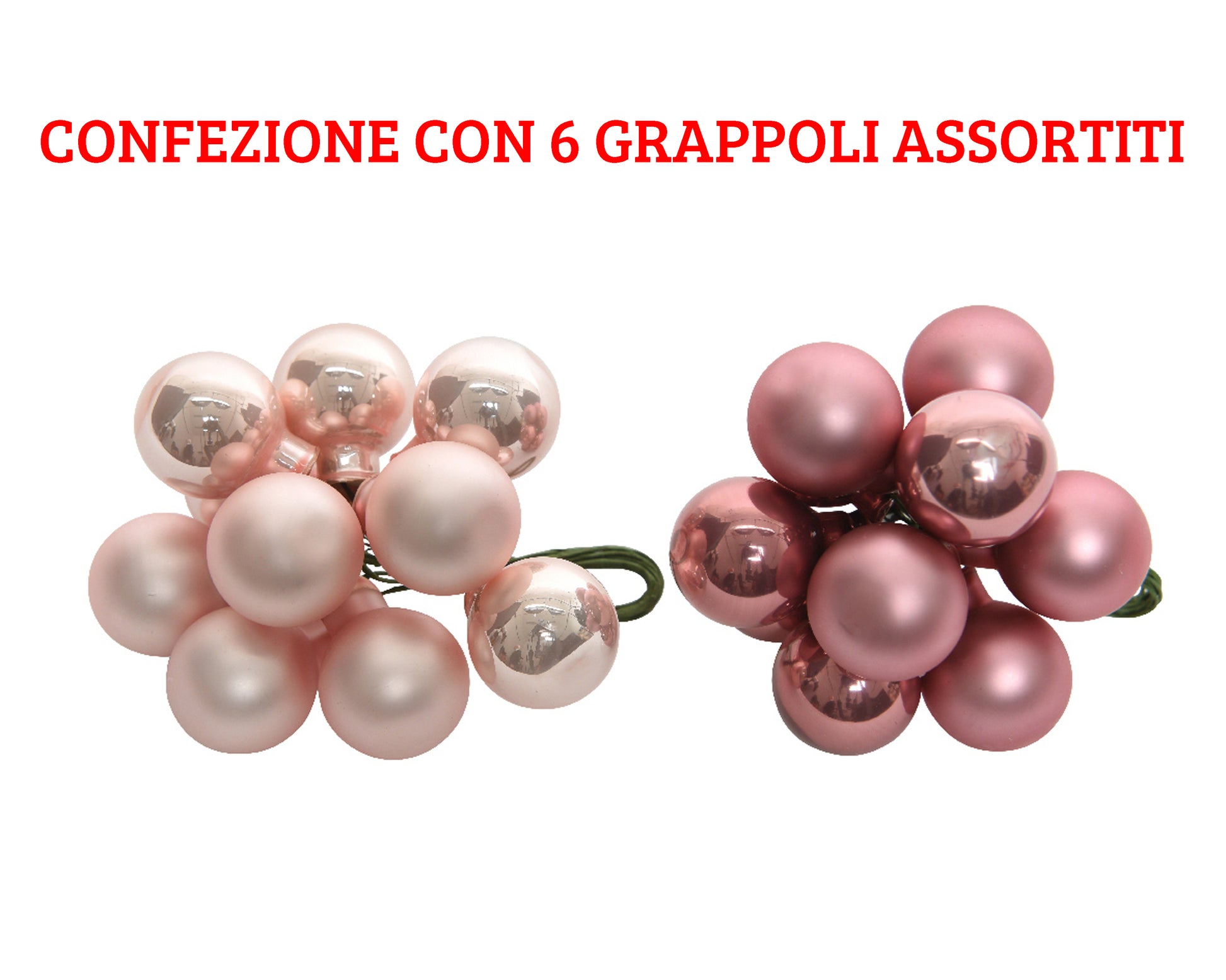 6 GRAPPOLI DI PALLINE 10 PZ DA 2CM ROSA ASSORTITI