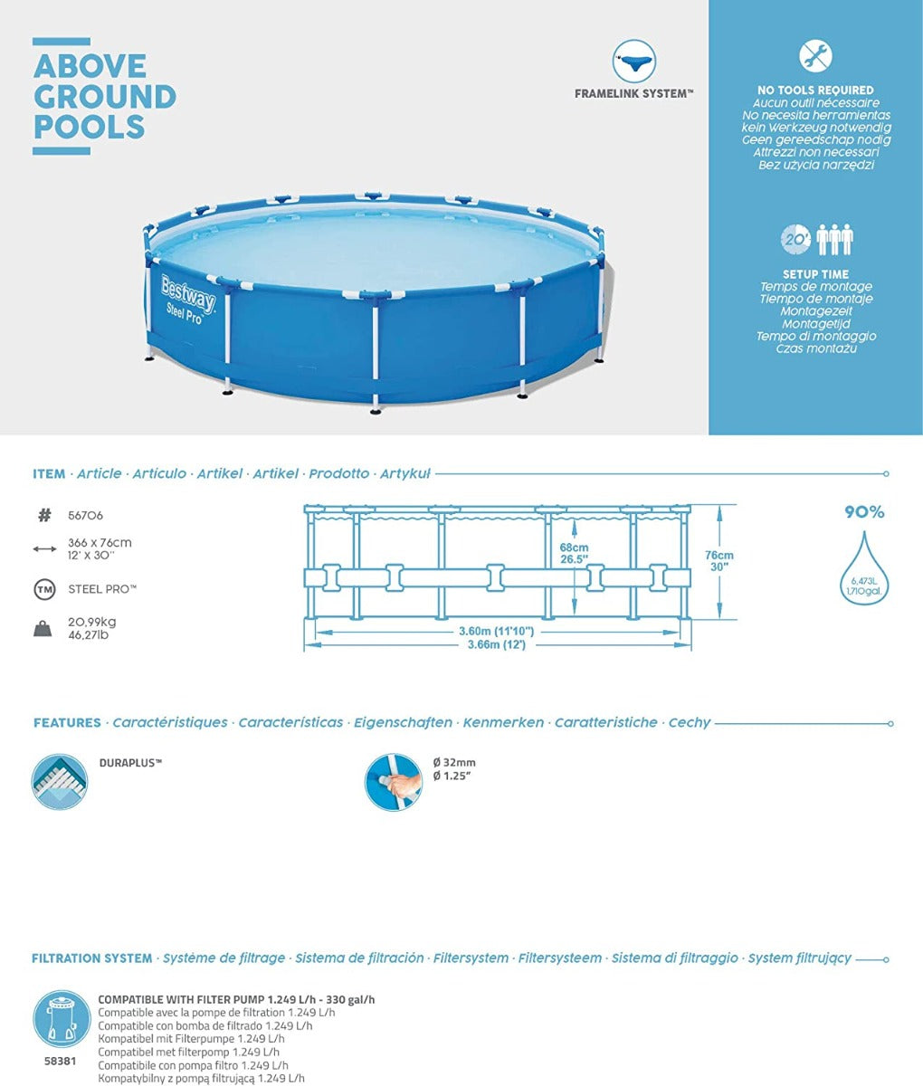 PISCINA ROTONDA STEEL PRO MAX 366X76 CM