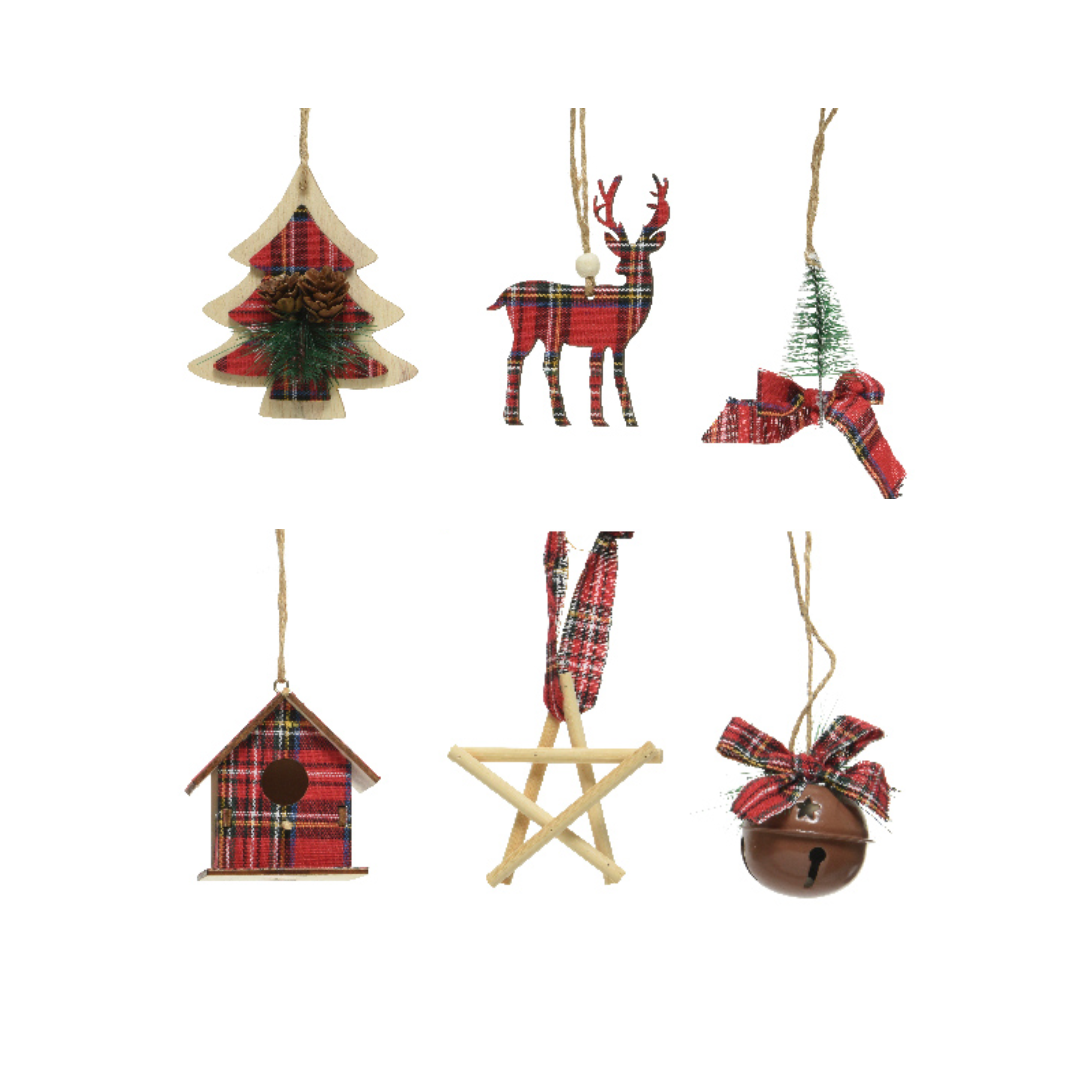 OFFERTA 6 DECORAZIONI DI NATALE FANTASIA SCOZZESE H8,5CM MODELLO ASSORTITO