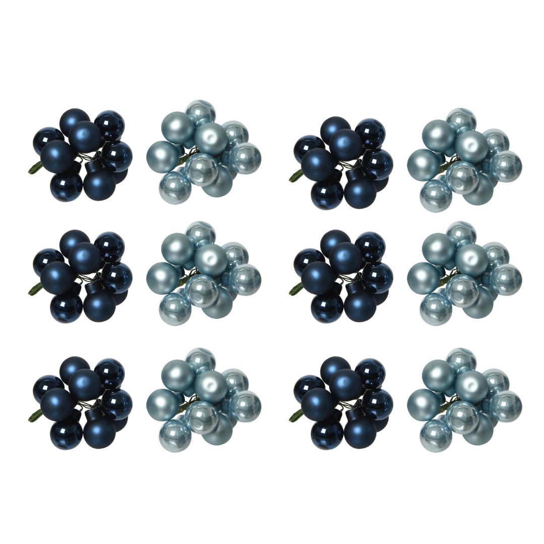 OFFERTA 12 MAZZOLINI DI SFERE NATALIZIE D.2CM BLU MODELLO ASSORTITO