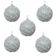 OFFERTA 5 SFERE DECORATIVE NATALIZIE CON LUSTRINI D.8CM ARGENTO