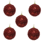 OFFERTA 5 SFERE DECORATIVE NATALIZIE CON LUSTRINI D.8CM ROSSO NATALE