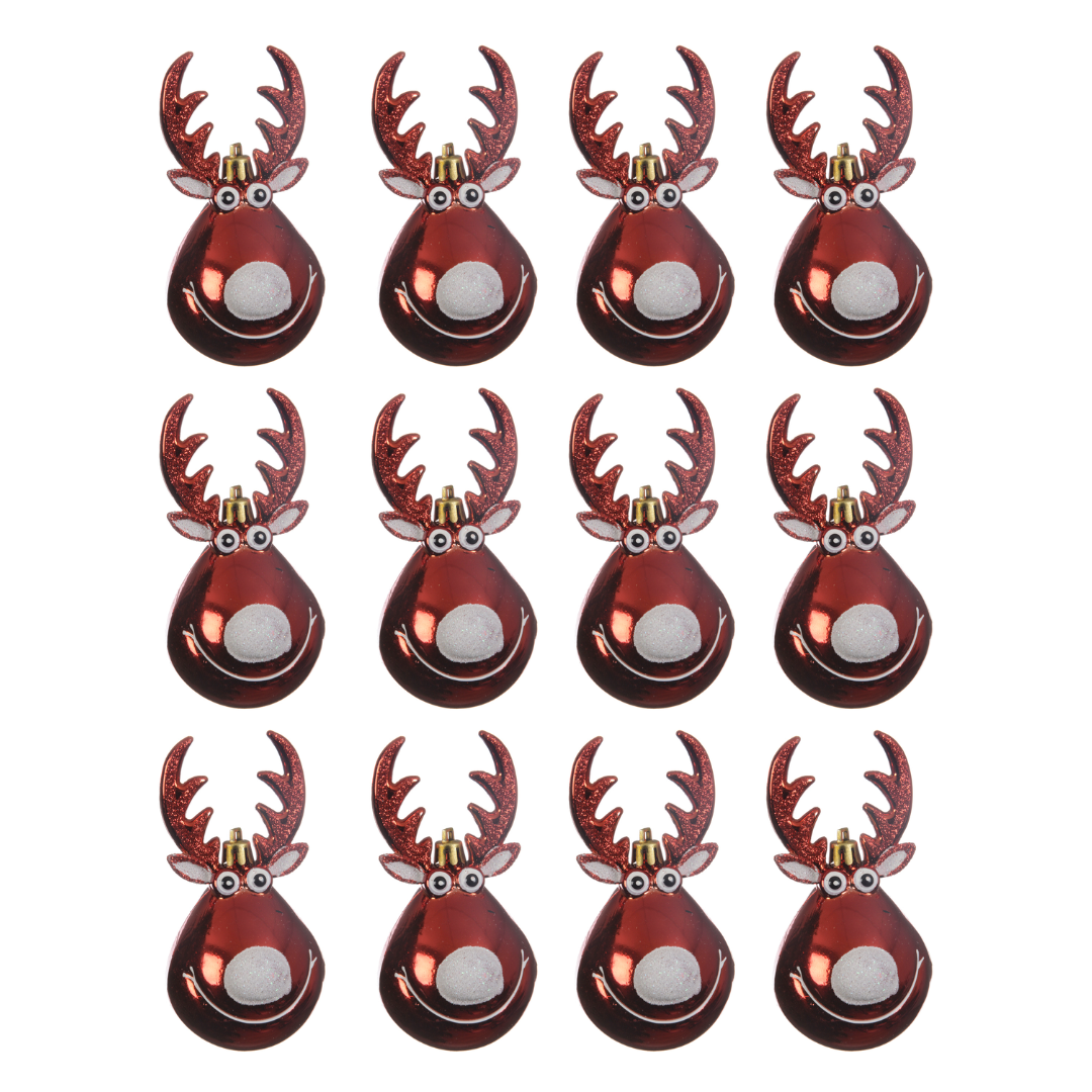 OFFERTA 12 PALLINE NATALIZIE 11,5CM A FORMA DI RENNA CON GLITTER