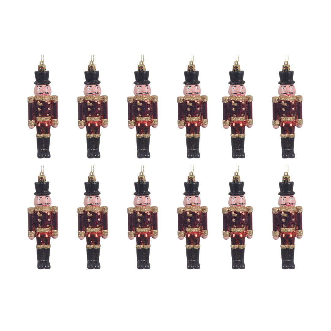 OFFERTA 12 SOLDATINI SCHIACCIANOCI DA APPENDERE H.12.5 ROSSO/ORO