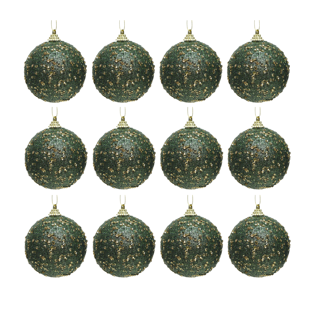 OFFERTA 12 SFERE NATALIZIE DECORATE D.8CM VERDE PINO