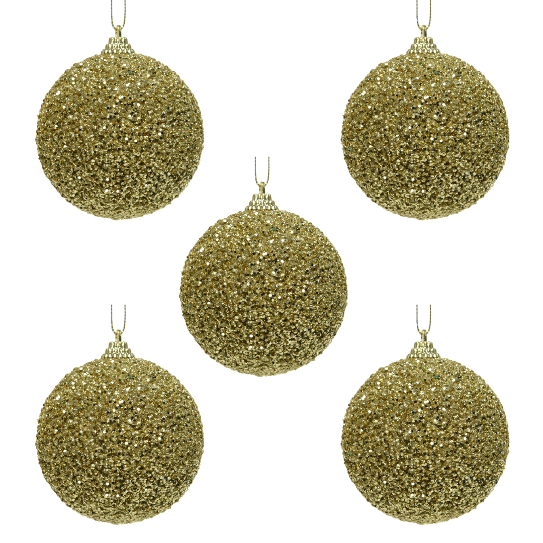 OFFERTA 5 SFERE NATALIZIE GLITTERATE D.8CM ORO CHIARO