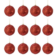 OFFERTA 12 PALLINE DI NATALE D.8CM CON GLITTER ROSSO