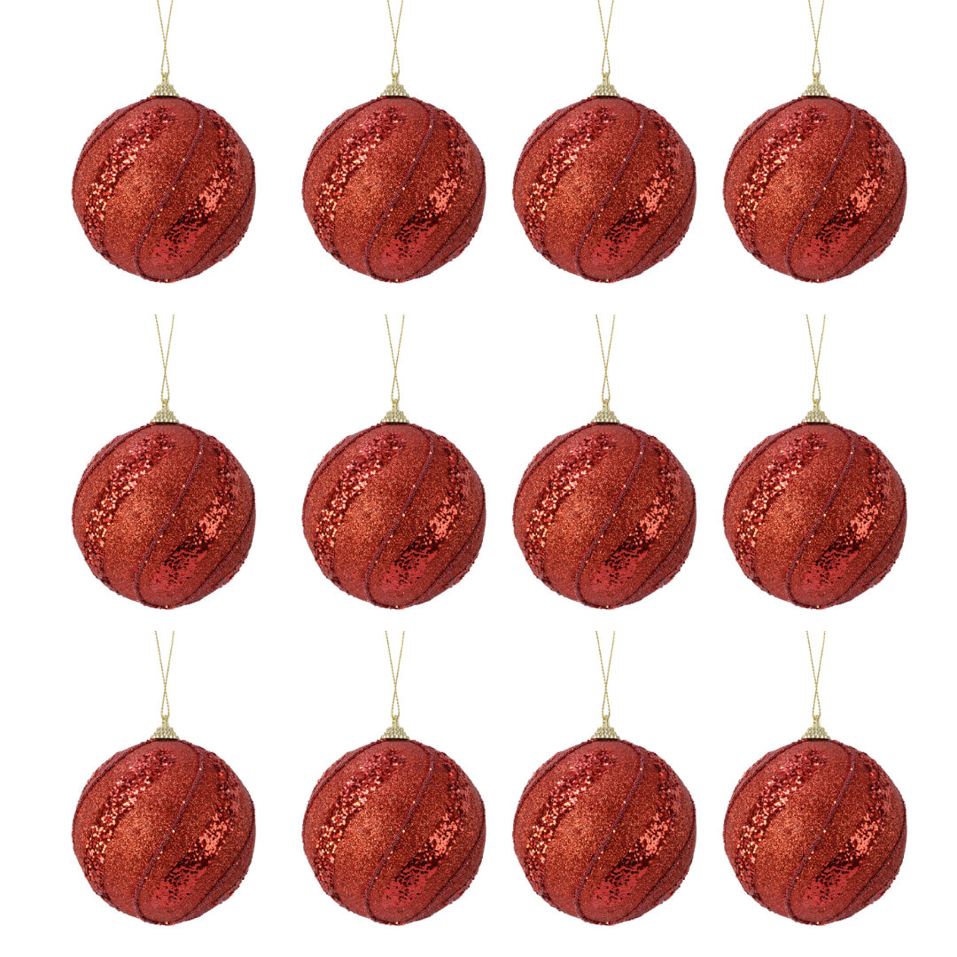 OFFERTA 12 PALLINE DI NATALE D.8CM CON GLITTER ROSSO