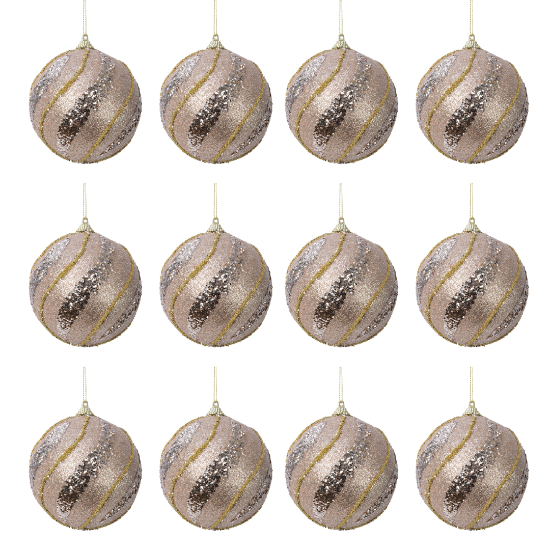 OFFERTA 12 PALLINE DI NATALE D.8CM CON GLITTER ORO CHIARO
