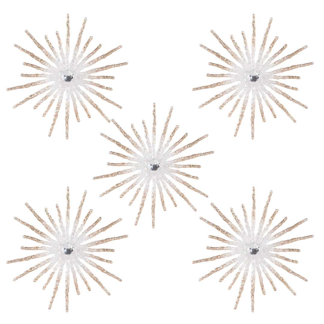 OFFERTA 5 FIOCCHI DI NEVE GLITTERATI D.20CM BIANCO/ORO