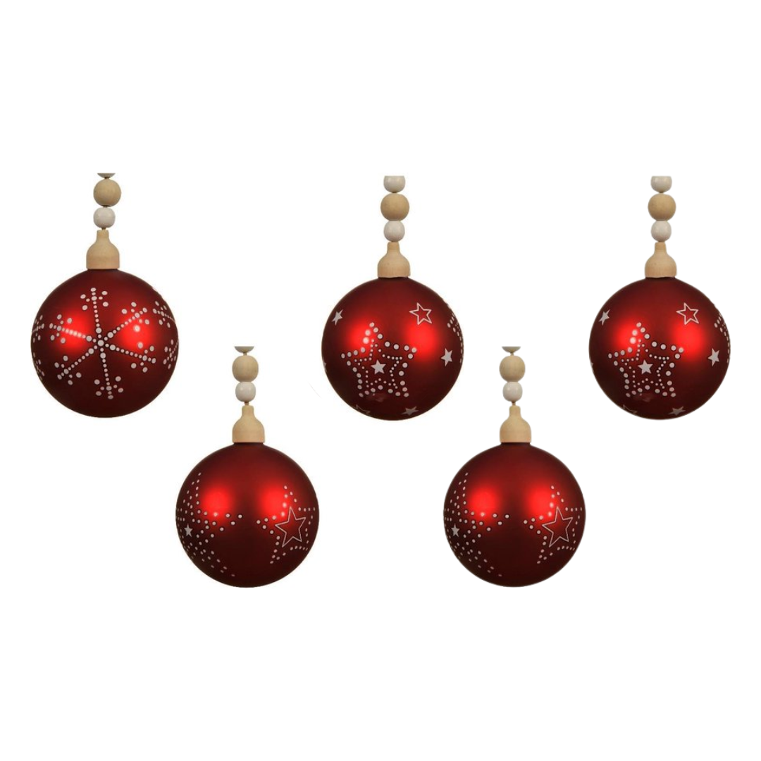 OFFERTA 5 SFERE DECORATIVE IN VETRO D.8CM ROSSO NATALE