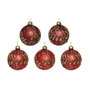 OFFERTA 5 PALLINE IN VETRO D.8 ROSSO CON DECORAZIONI MODELLO ASSORTITO