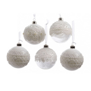 OFFERTA 5 PALLINE DI NATALE 8CM BIANCO CON PIZZO MODELLO ASSORTITO