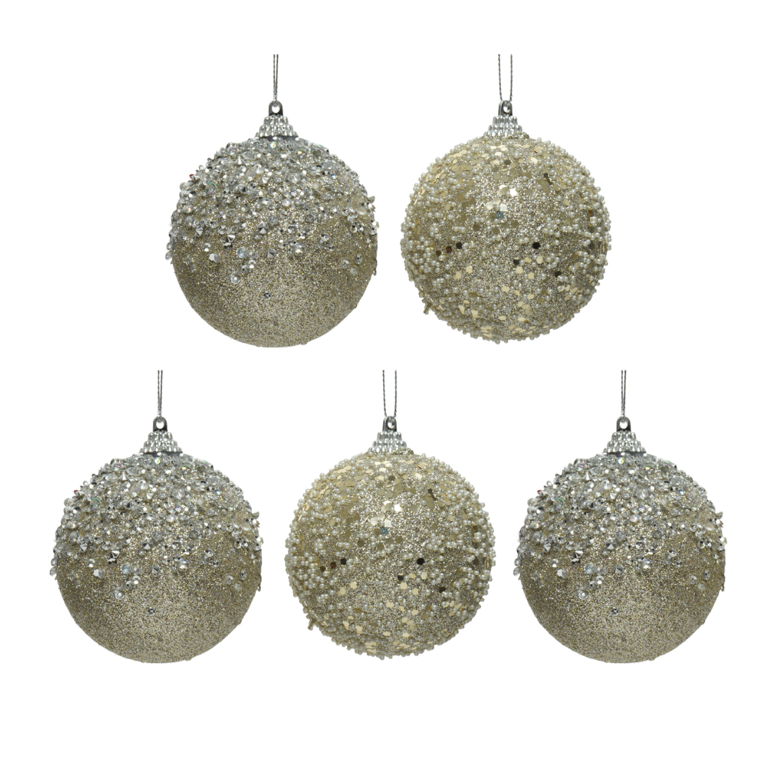 OFFERTA 5 PALLINE GLITTERATE CHAMPAGNE D.10 MODELLO ASSORTITO