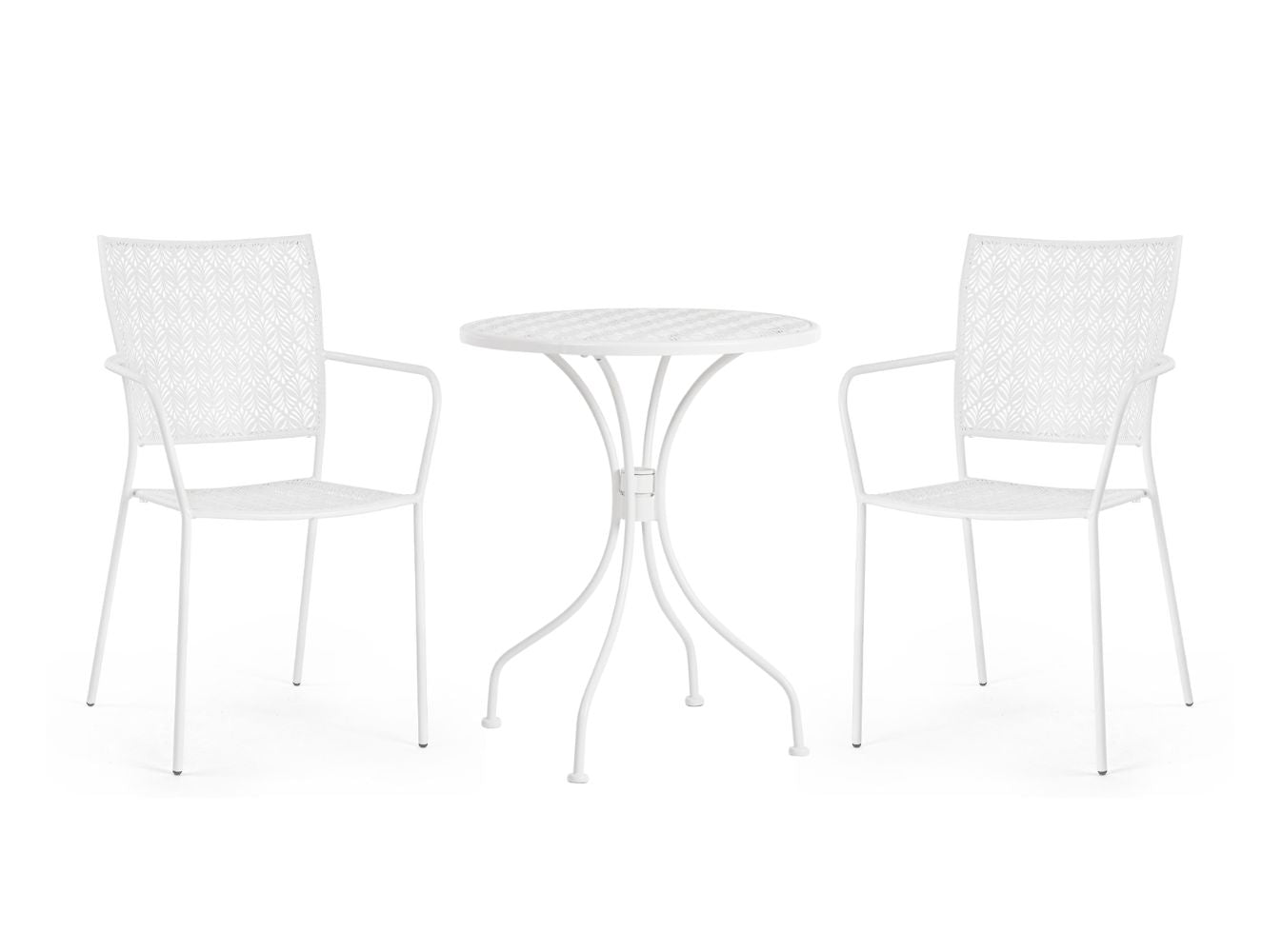 SET TAVOLO DA GIARDINO LIZETTE D.60 + 2 SEDIE LIZETTE CON BRACCIOLI BIANCO