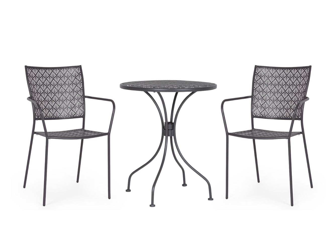 SET TAVOLO DA GIARDINO LIZETTE D.60CM + 2 SEDIE LIZETTE CON BRACCIOLI ANTRACITE
