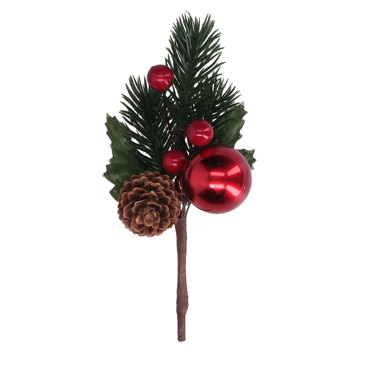 Ramo di Pino con Pigna e Palline Decorative 14h cm Verde