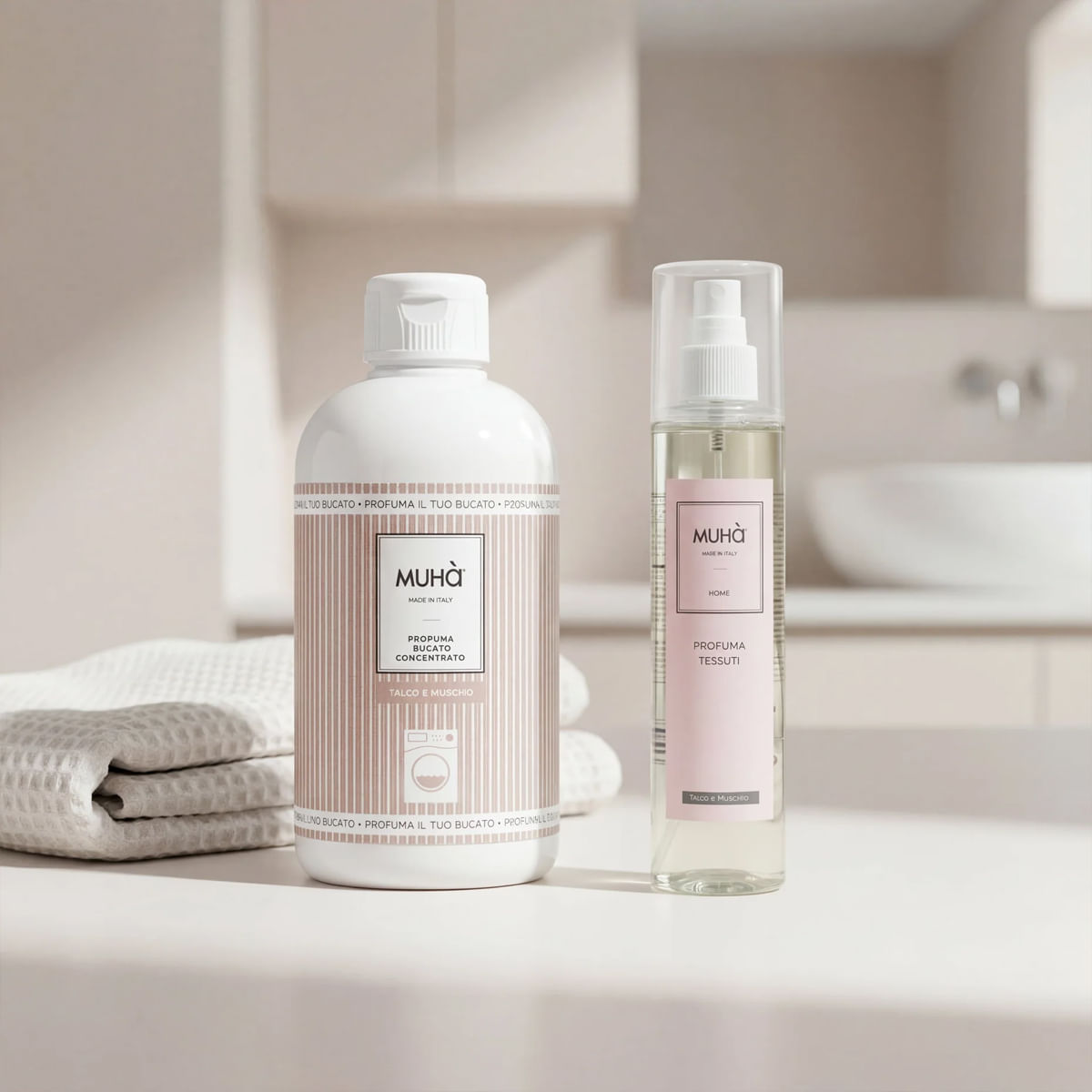 Set Profumatore Ambiente e Spray Bucato 100ml + 250ml Talco e Muschio MUHA