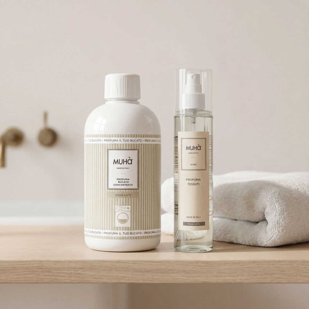 Set Profumatore Ambiente e Spray Bucato Dolce Latte 100ml + 250ml Bianco MUHA