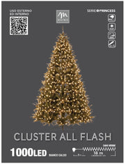 Catena cluster 1000 LED All Flash bianco caldo con filo verde e spina Mercury
